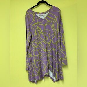 LOGO by Lori Goldstein Purple and Lime Long Sleeve Top